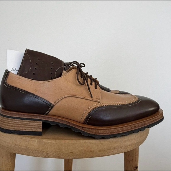 Salvatore Ferragamo Two-Tone Brown & Tan Leather Derbies with Fringe Kiltie